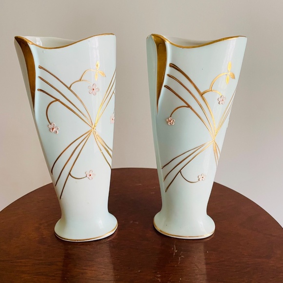 Mid Century Arnart Creation vases, Light Blue Vase Set, Mid Century Vases - Picture 2 of 5